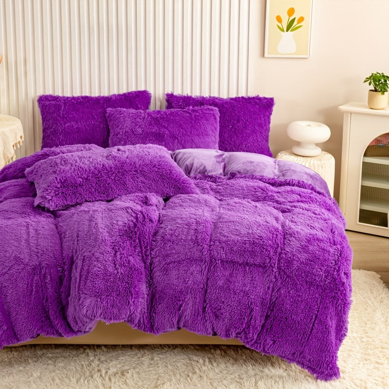 Multicolor Plush Cover Set – Soft Fluffy Bedding with Pillowcases
