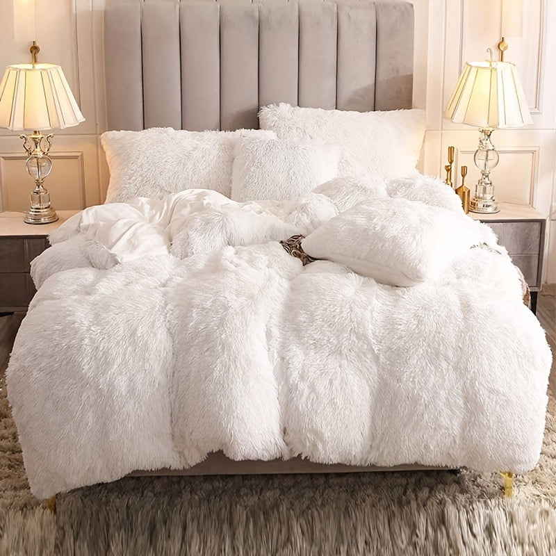 Multicolor Plush Cover Set – Soft Fluffy Bedding with Pillowcases