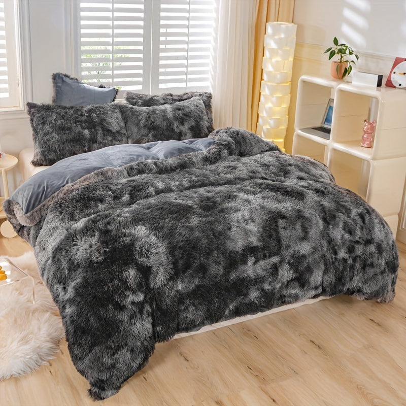Y2K Tie-Dye Plush Cover Set – Soft Gradient Bedding with Pillowcases