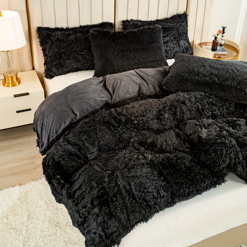 Multicolor Plush Cover Set – Soft Fluffy Bedding with Pillowcases