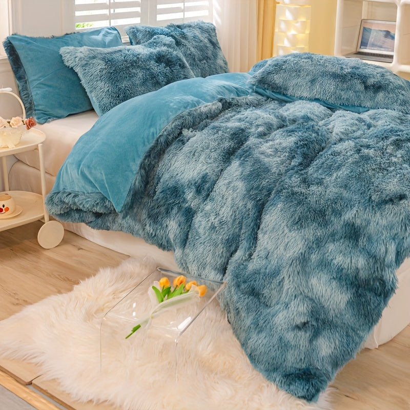 Y2K Tie-Dye Plush Cover Set – Soft Gradient Bedding with Pillowcases