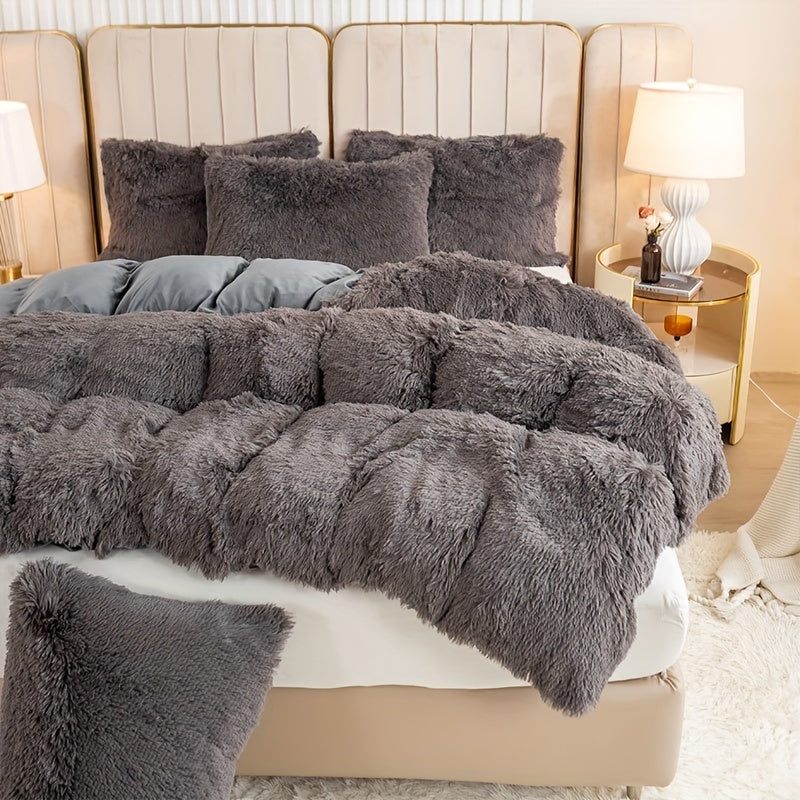 Multicolor Plush Cover Set – Soft Fluffy Bedding with Pillowcases