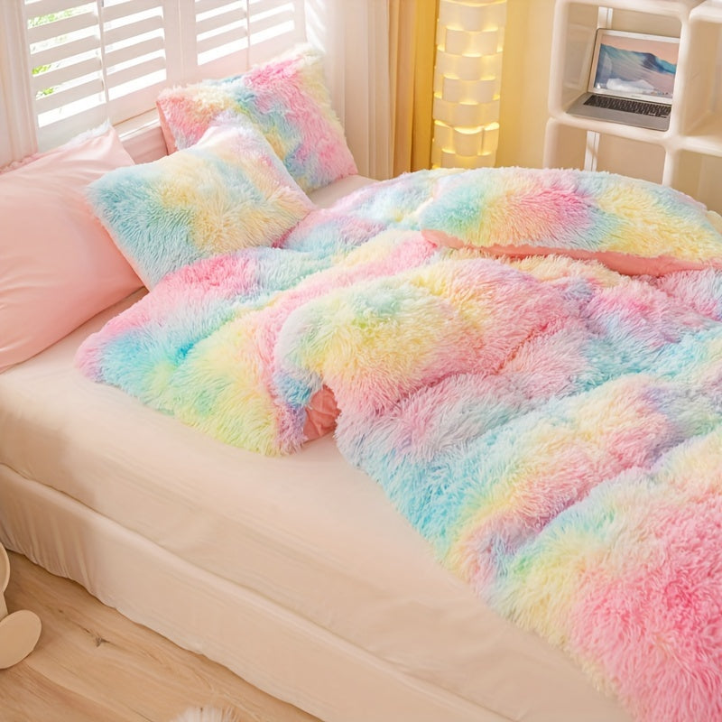 Y2K Tie-Dye Plush Cover Set – Soft Gradient Bedding with Pillowcases