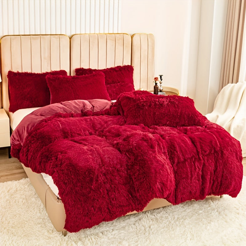 Multicolor Plush Cover Set – Soft Fluffy Bedding with Pillowcases