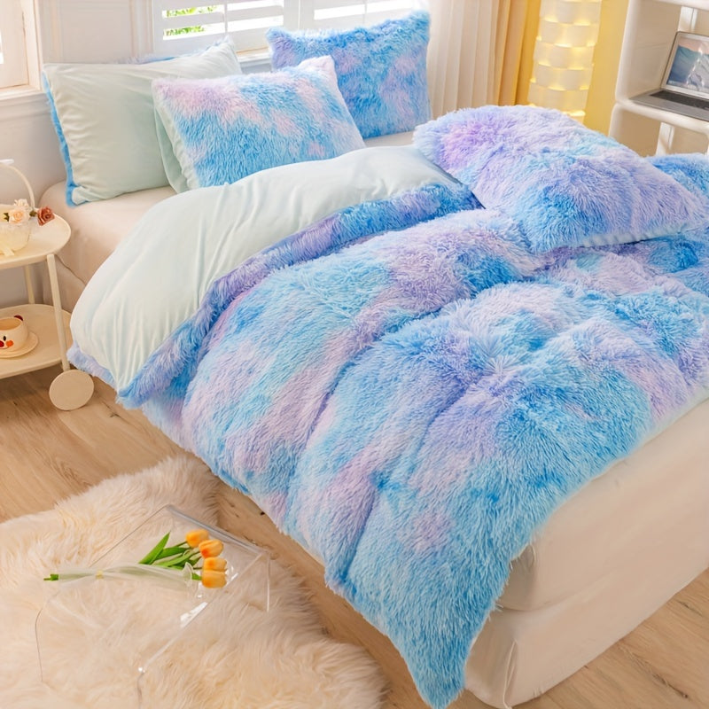 Y2K Tie-Dye Plush Cover Set – Soft Gradient Bedding with Pillowcases