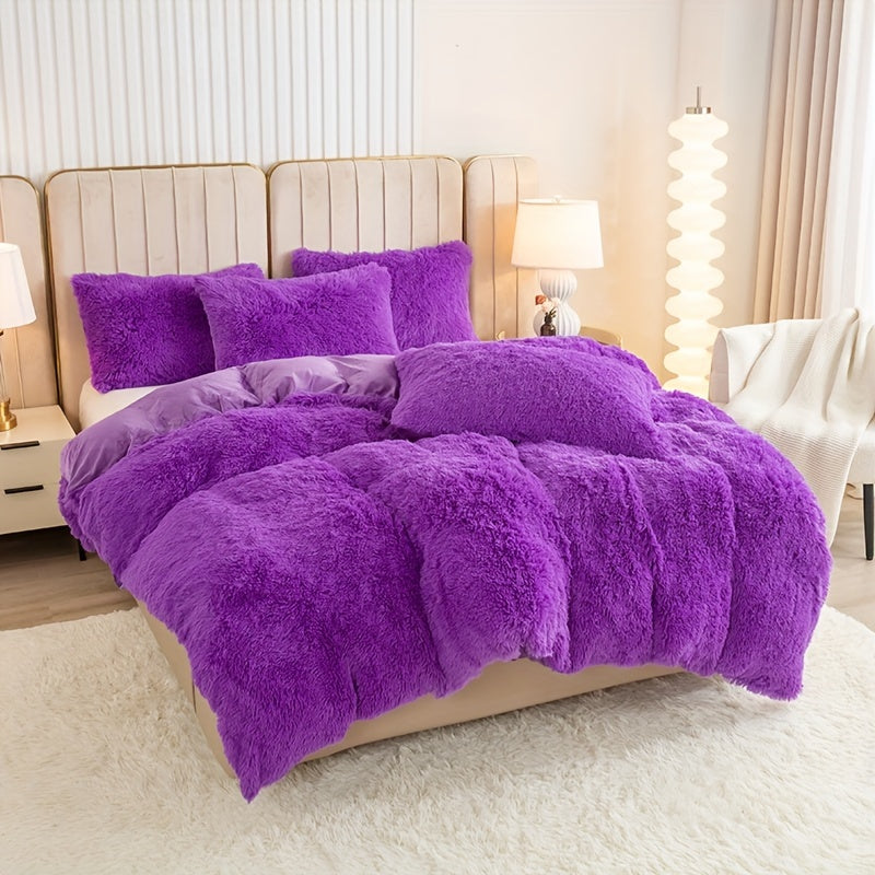 Multicolor Plush Cover Set – Soft Fluffy Bedding with Pillowcases