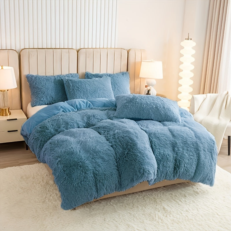 Multicolor Plush Cover Set – Soft Fluffy Bedding with Pillowcases