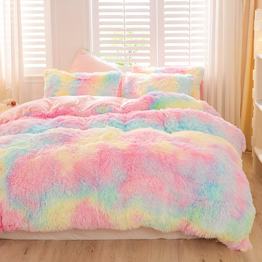 Y2K Tie-Dye Plush Cover Set – Soft Gradient Bedding with Pillowcases