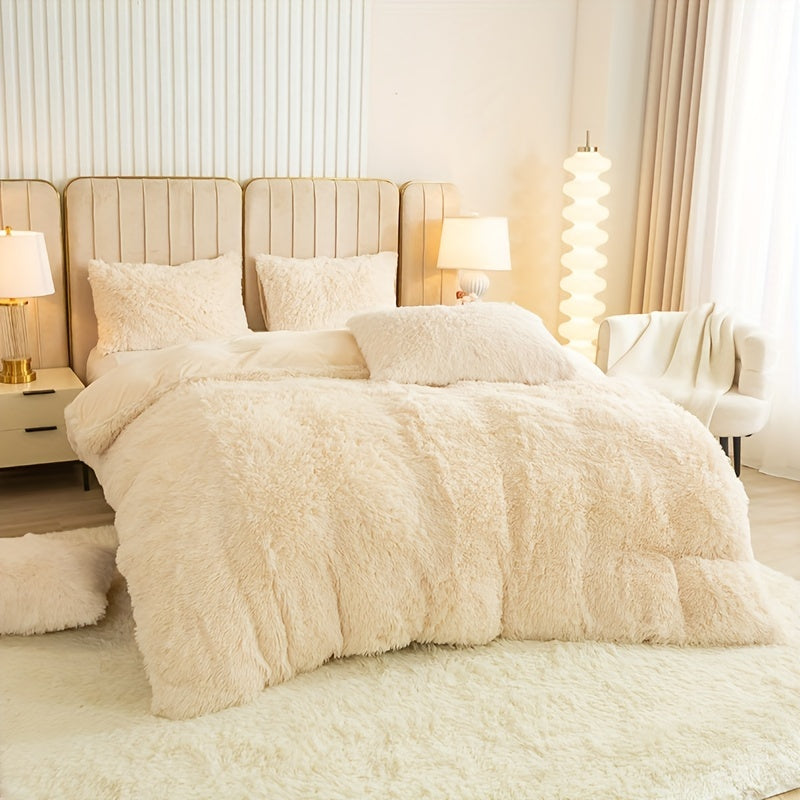 Multicolor Plush Cover Set – Soft Fluffy Bedding with Pillowcases