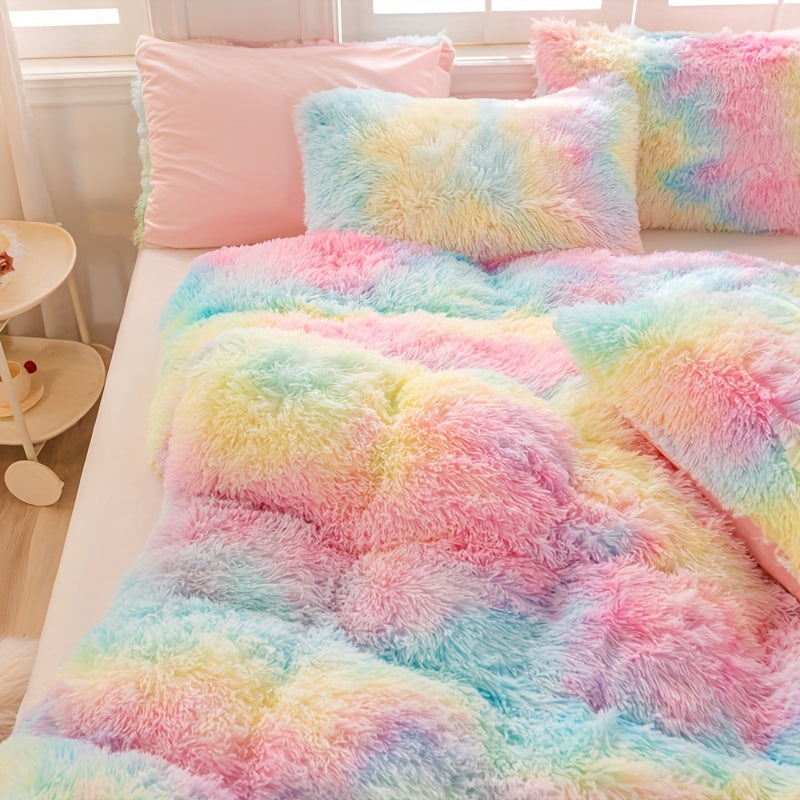 Y2K Tie-Dye Plush Cover Set – Soft Gradient Bedding with Pillowcases