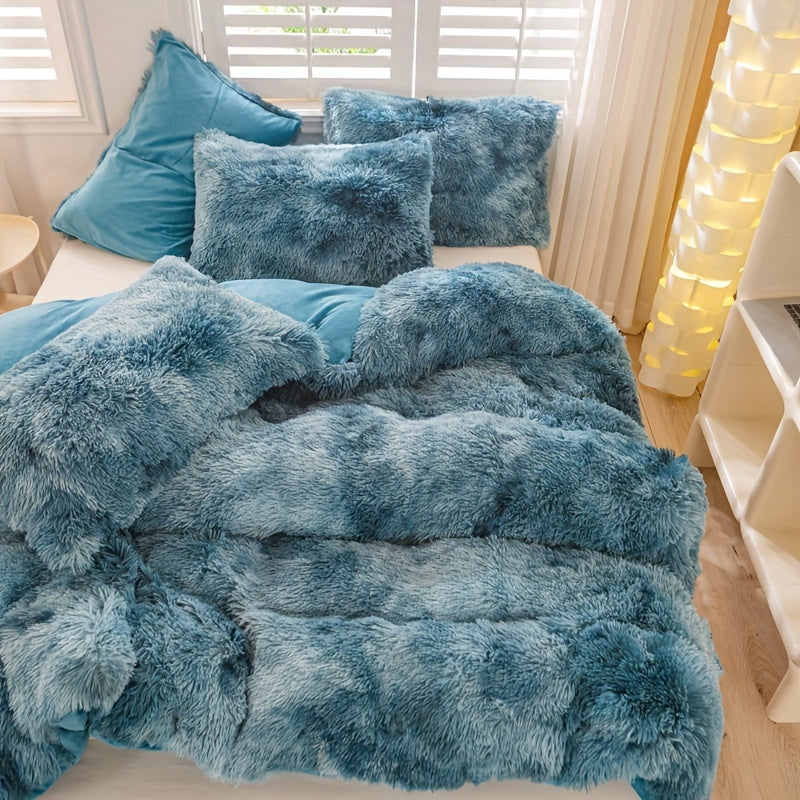 Y2K Tie-Dye Plush Cover Set – Soft Gradient Bedding with Pillowcases