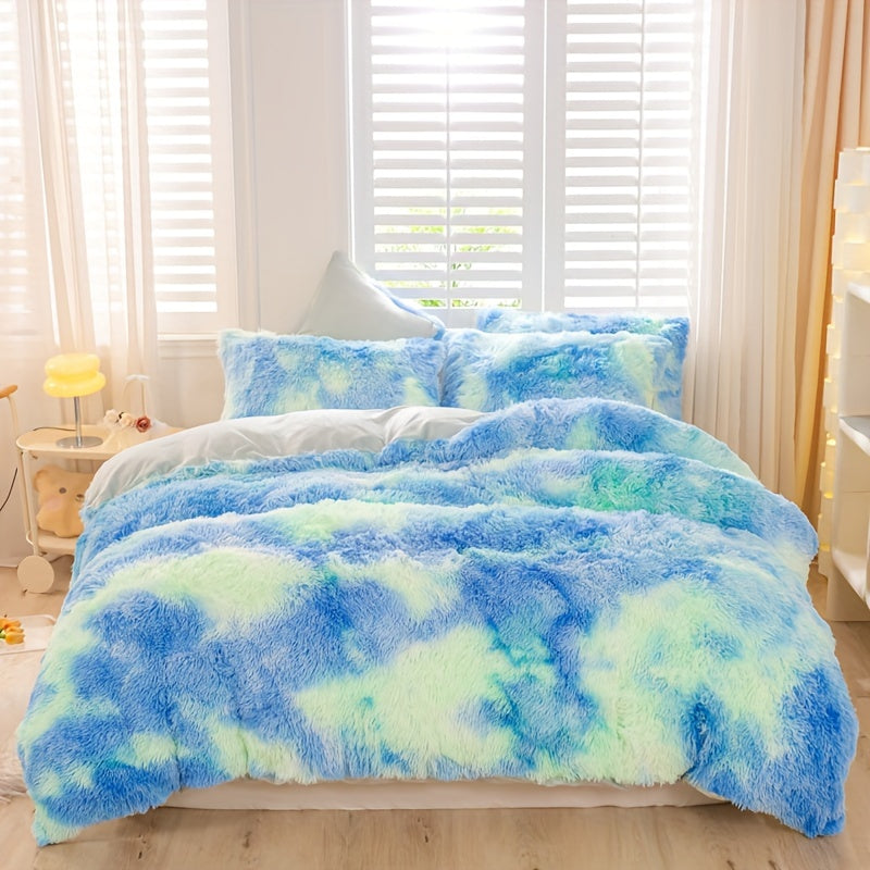 Y2K Tie-Dye Plush Cover Set – Soft Gradient Bedding with Pillowcases