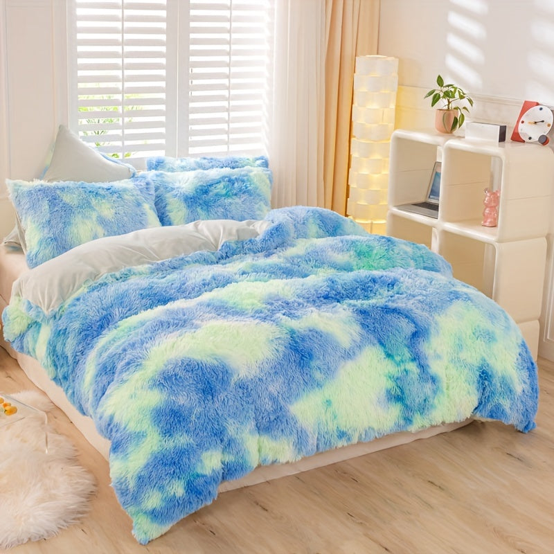 Y2K Tie-Dye Plush Cover Set – Soft Gradient Bedding with Pillowcases