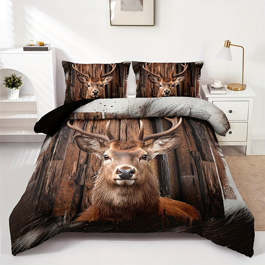 Rustic Wood Stag 3-Piece Duvet Cover Set