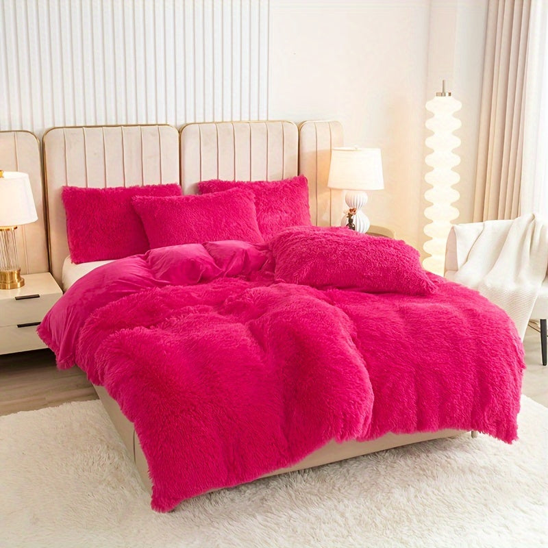 Multicolor Plush Cover Set – Soft Fluffy Bedding with Pillowcases