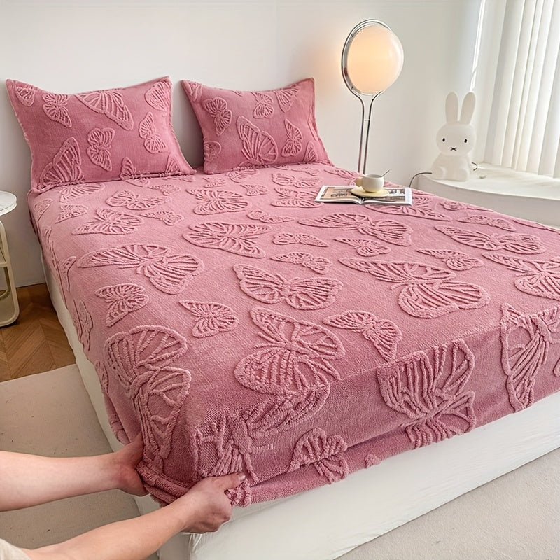 KGOODS Plush Fleece 3-Piece Bed Sheet Set – Butterfly Design, Soft & Warm