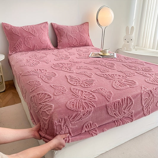 KGOODS Plush Fleece 3-Piece Bed Sheet Set – Butterfly Design, Soft & Warm