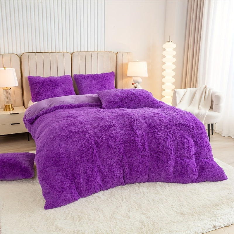 Multicolor Plush Cover Set – Soft Fluffy Bedding with Pillowcases
