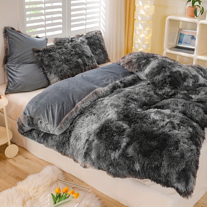 Y2K Tie-Dye Plush Cover Set – Soft Gradient Bedding with Pillowcases
