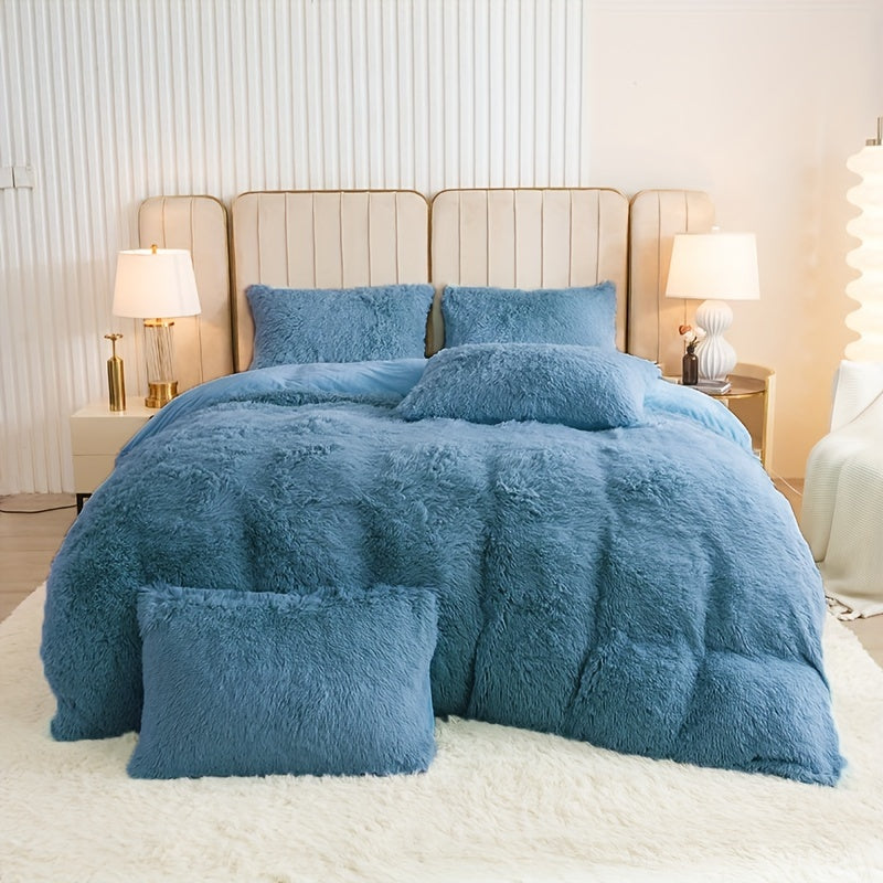 Multicolor Plush Cover Set – Soft Fluffy Bedding with Pillowcases