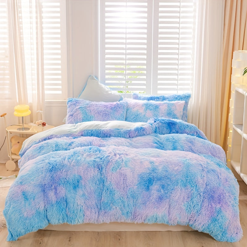 Y2K Tie-Dye Plush Cover Set – Soft Gradient Bedding with Pillowcases