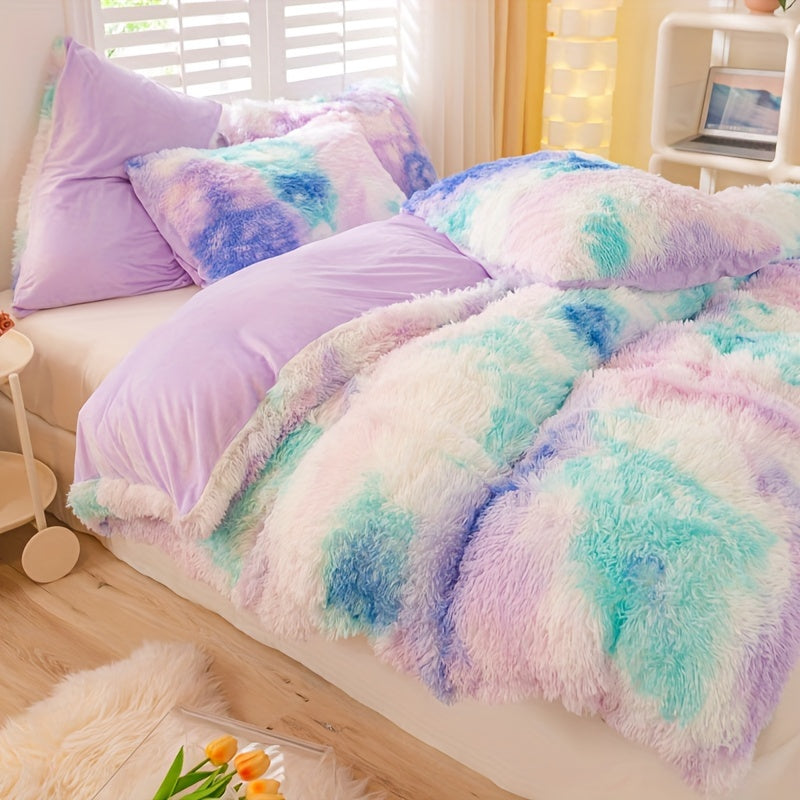 Y2K Tie-Dye Plush Cover Set – Soft Gradient Bedding with Pillowcases