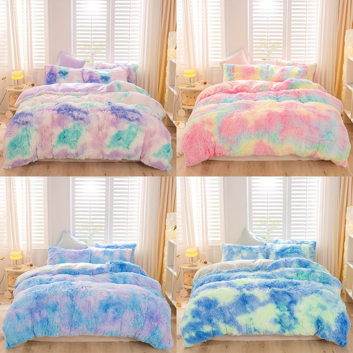 Y2K Tie-Dye Plush Cover Set – Soft Gradient Bedding with Pillowcases