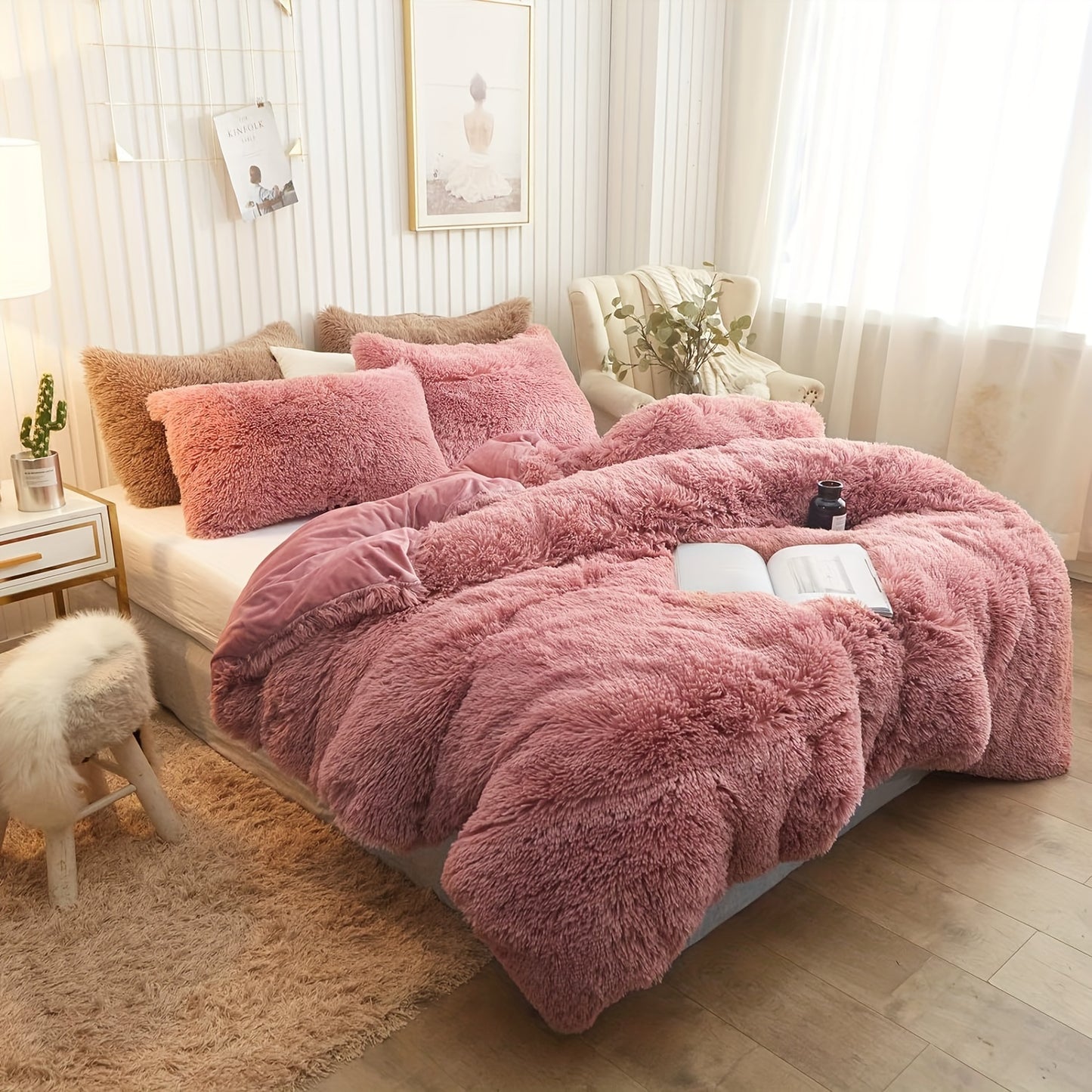 Multicolor Plush Cover Set – Soft Fluffy Bedding with Pillowcases