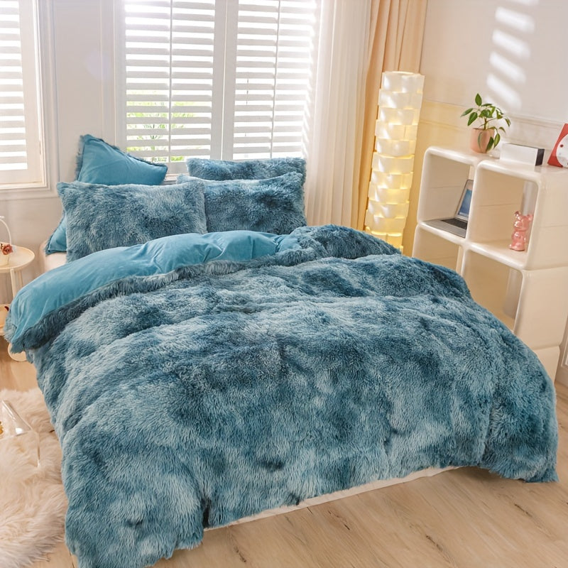 Y2K Tie-Dye Plush Cover Set – Soft Gradient Bedding with Pillowcases