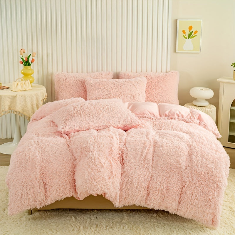Multicolor Plush Cover Set – Soft Fluffy Bedding with Pillowcases