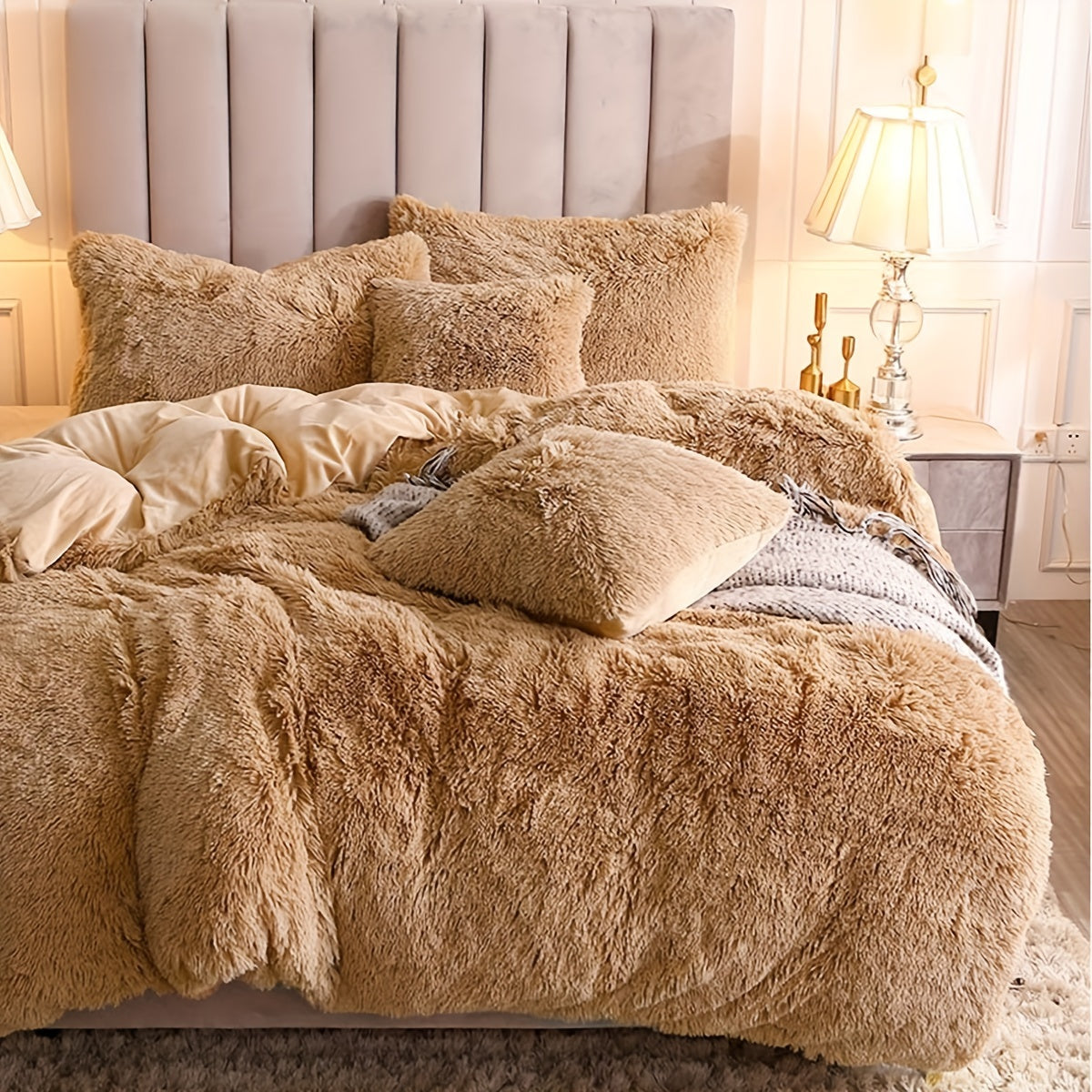 Multicolor Plush Cover Set – Soft Fluffy Bedding with Pillowcases