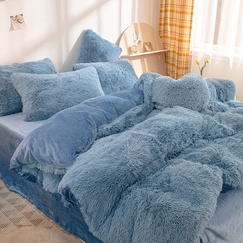 Multicolor Plush Cover Set – Soft Fluffy Bedding with Pillowcases