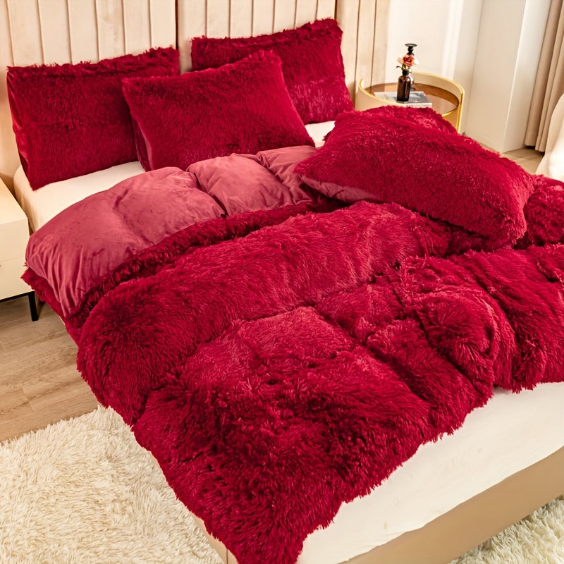 Multicolor Plush Cover Set – Soft Fluffy Bedding with Pillowcases
