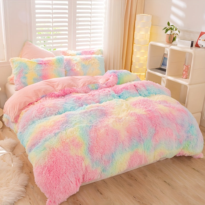 Y2K Tie-Dye Plush Cover Set – Soft Gradient Bedding with Pillowcases