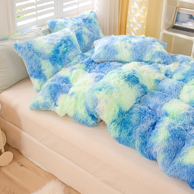 Y2K Tie-Dye Plush Cover Set – Soft Gradient Bedding with Pillowcases
