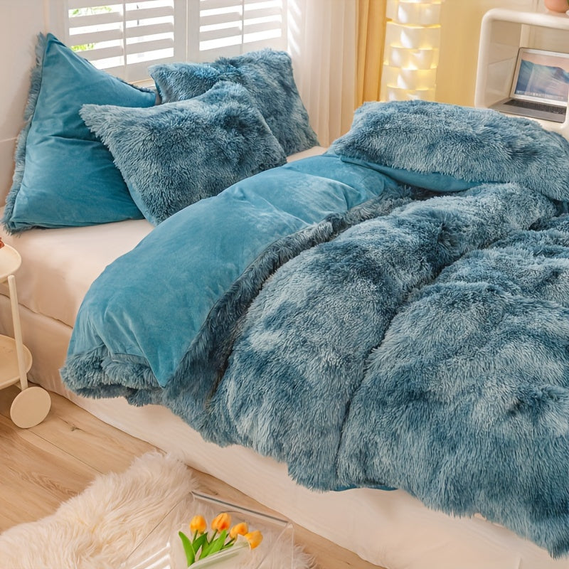 Y2K Tie-Dye Plush Cover Set – Soft Gradient Bedding with Pillowcases