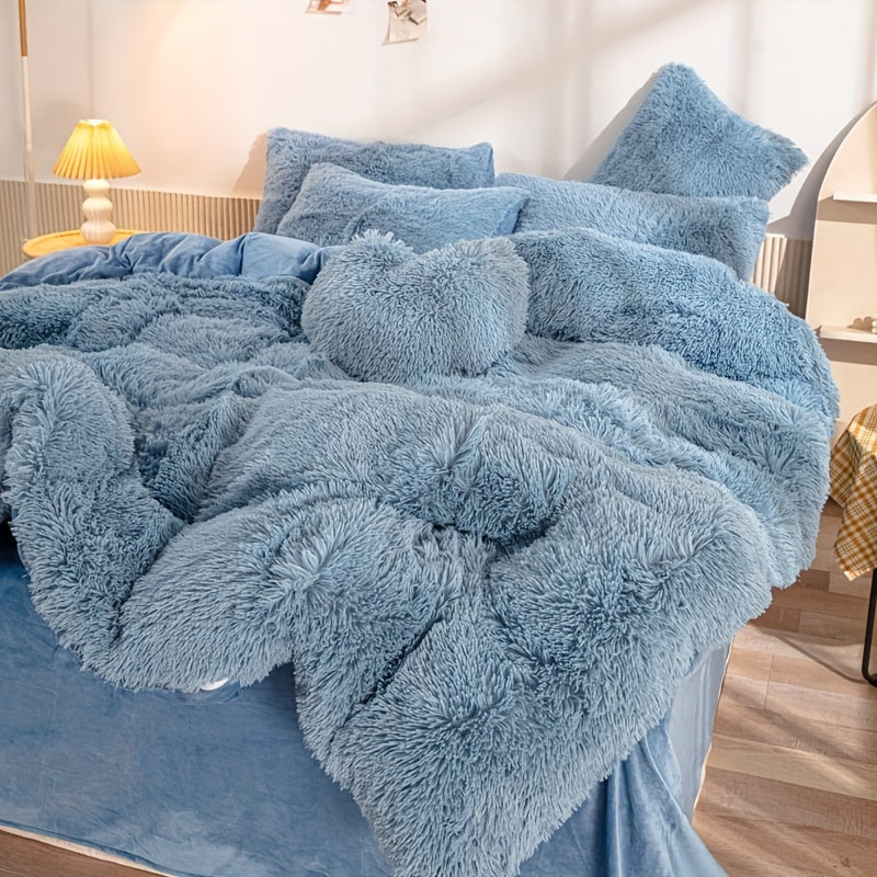 Multicolor Plush Cover Set – Soft Fluffy Bedding with Pillowcases