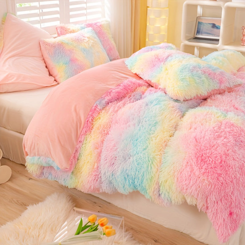 Y2K Tie-Dye Plush Cover Set – Soft Gradient Bedding with Pillowcases