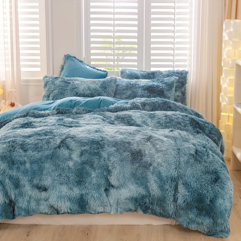 Y2K Tie-Dye Plush Cover Set – Soft Gradient Bedding with Pillowcases