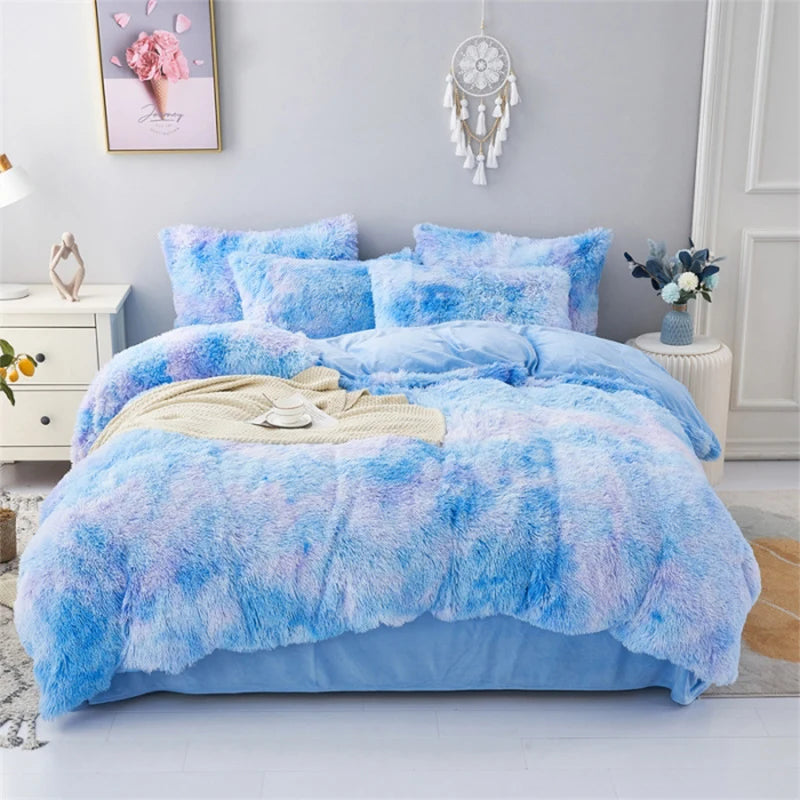 Multicolor Plush Cover Set – Soft Fluffy Bedding with Pillowcases