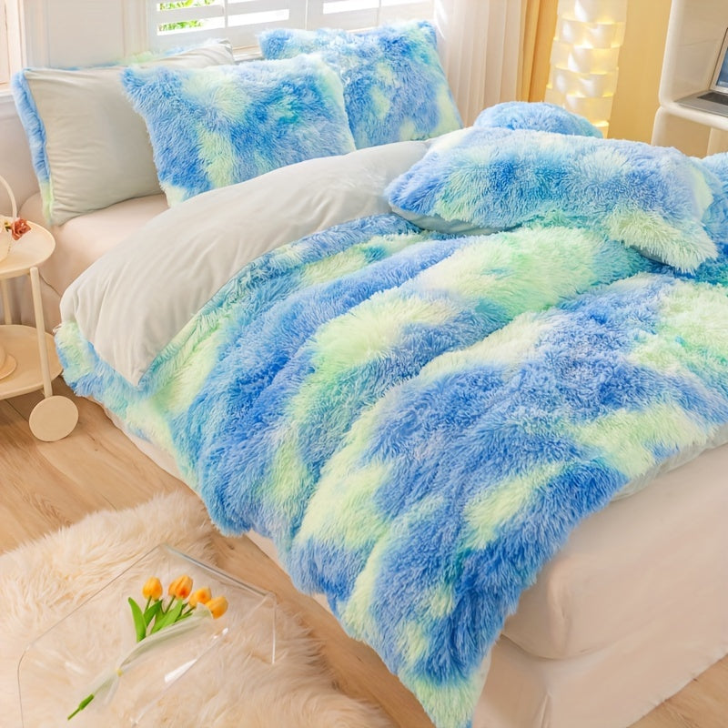 Y2K Tie-Dye Plush Cover Set – Soft Gradient Bedding with Pillowcases
