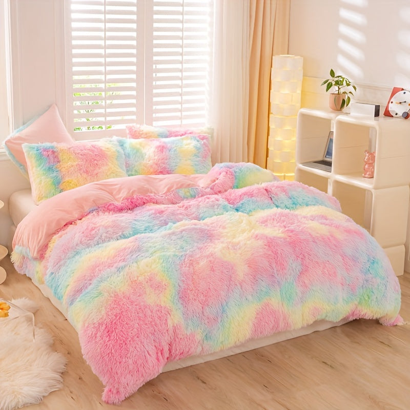 Y2K Tie-Dye Plush Cover Set – Soft Gradient Bedding with Pillowcases