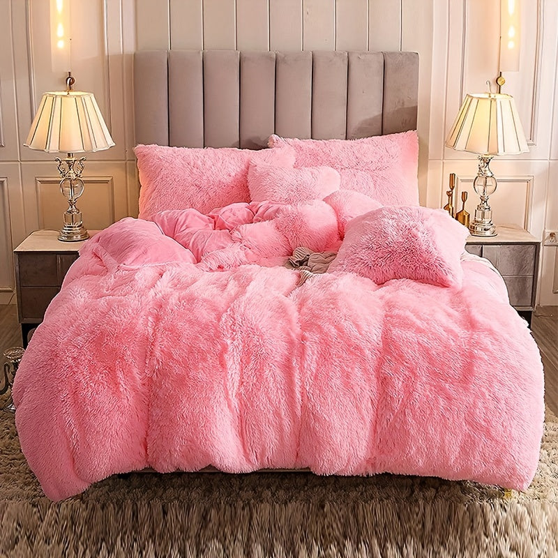 Multicolor Plush Cover Set – Soft Fluffy Bedding with Pillowcases