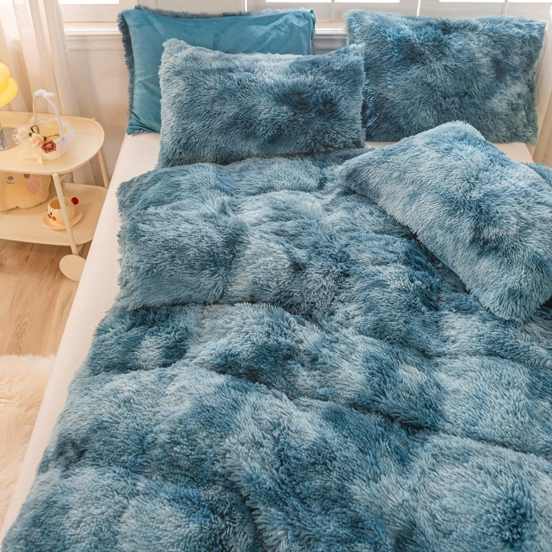 Y2K Tie-Dye Plush Cover Set – Soft Gradient Bedding with Pillowcases