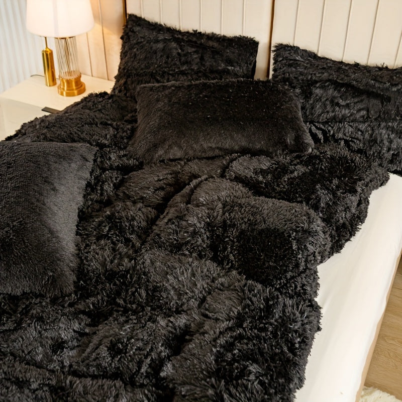 Multicolor Plush Cover Set – Soft Fluffy Bedding with Pillowcases