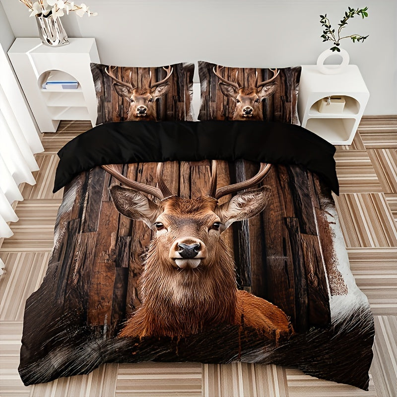 Rustic Wood Stag 3-Piece Duvet Cover Set