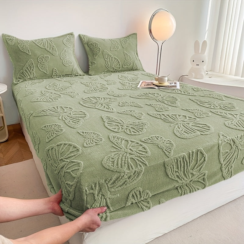 KGOODS Plush Fleece 3-Piece Bed Sheet Set – Butterfly Design, Soft & Warm