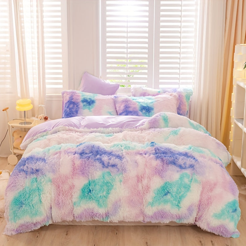Y2K Tie-Dye Plush Cover Set – Soft Gradient Bedding with Pillowcases