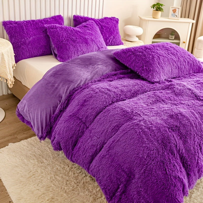Multicolor Plush Cover Set – Soft Fluffy Bedding with Pillowcases