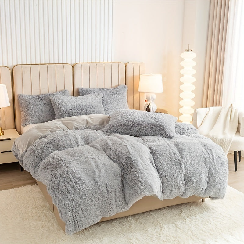 Multicolor Plush Cover Set – Soft Fluffy Bedding with Pillowcases